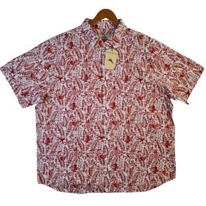 Tommy Bahama Mango Tango Hawaiian Shirt Men's 2XL Maroon Cotton MSRP $128